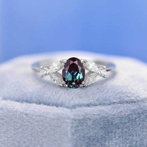 14K White Gold 1.5 Carat Oval Alexandrite Halo Vintage Engagement Ring