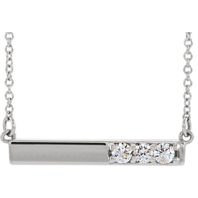 14K White Gold Triple Diamond Bar 18 inch Necklace, Clater Jewelers