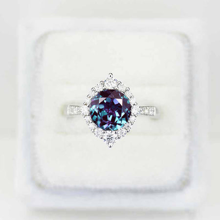5 Carat Round Alexandrite Halo Gold Engagement Ring