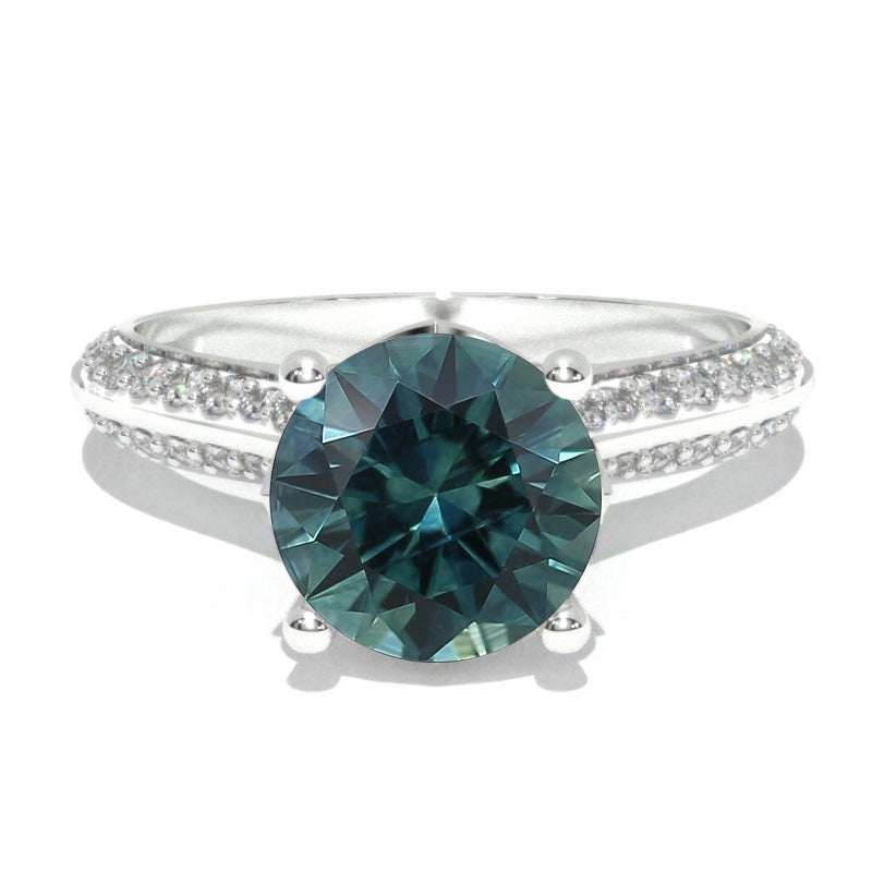 14K Solid Gold Ring 2CT Round Teal Sapphire Imitation Wedding Ring Teal Sapphire Engagement Ring Anniversary Promise Eternity Gold Ring