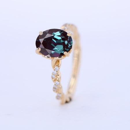 2 Carat Oval Alexandrite Hidden Halo Rose Gold Twisted Shank  Engagement Ring