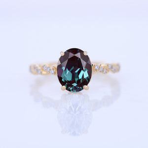 2 Carat Oval Alexandrite Hidden Halo Rose Gold Twisted Shank  Engagement Ring