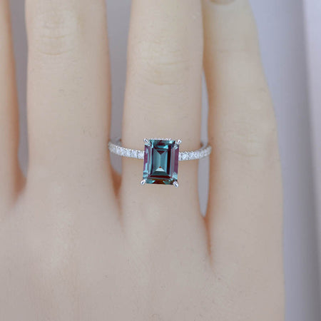 2 Carat Emerald Cut Alexandrite Hidden Halo Engagement Ring