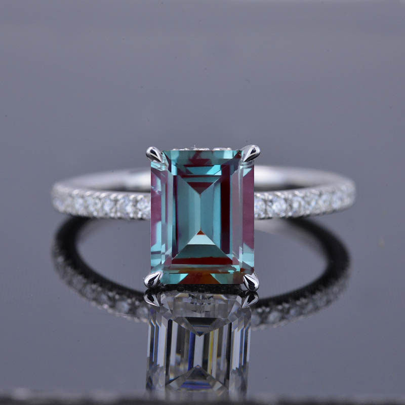 3 Carat Emerald Cut Alexandrite Hidden Halo Engagement Ring - Giliarto