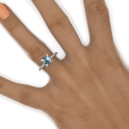 1 Carat Princess Cut 6.5mm Genuine Moss Agate White Gold Engagement Ring