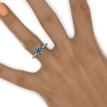 1 Carat Princess Cut 6.5mm Alexandrite White Gold Engagement Ring