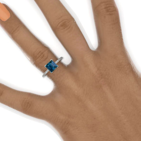 1 Carat Princess Cut 6.5mm Teal Sapphire White Gold Engagement Ring