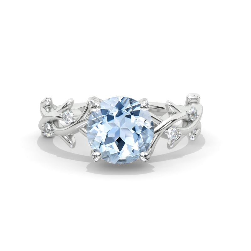 Carat Genuine Aquamarine Leaf Engagement Gold Floral Twig