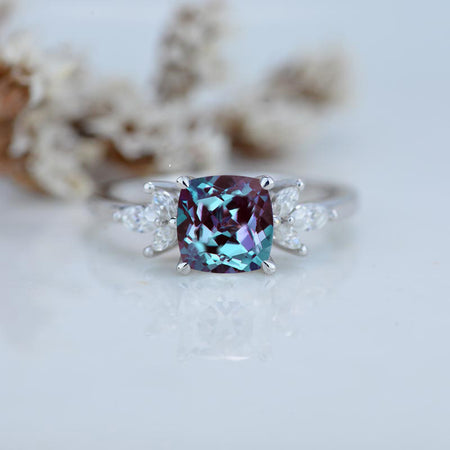 2 Carat Cushion Cut Alexandrite White Gold Engagement Ring