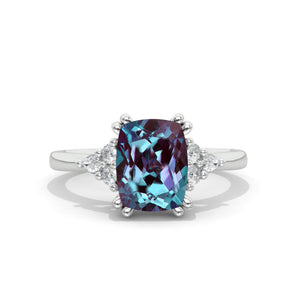 9x7mm Cushion Cut Halo Alexandrite White Gold Engagement Ring