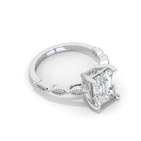 2 Carat 9x7mm Emerald Cut Halo Giliarto Moissanite Diamond White Gold Engagement Ring
