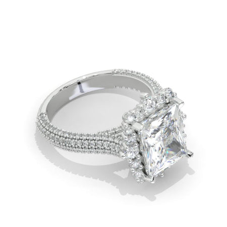 4 Carat Vintage Style 10x8mm Radiant Cut Giliarto Moissanite Diamond White Gold Engagement Ring