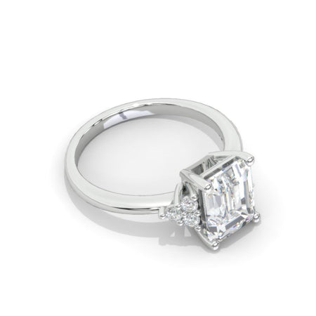Emerald Cut 9x7mm with 2mm Sub stones Giliarto Moissanite Diamond White Gold Engagement Ring