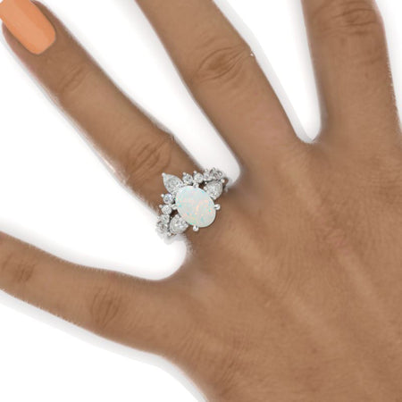 10x8mm Oval Cut Genuine Natural White Opal White Gold Engagement Ring