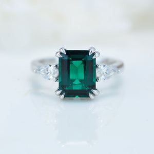 3Ct Emerald Cut Emerald Stone 14K White Gold Ring