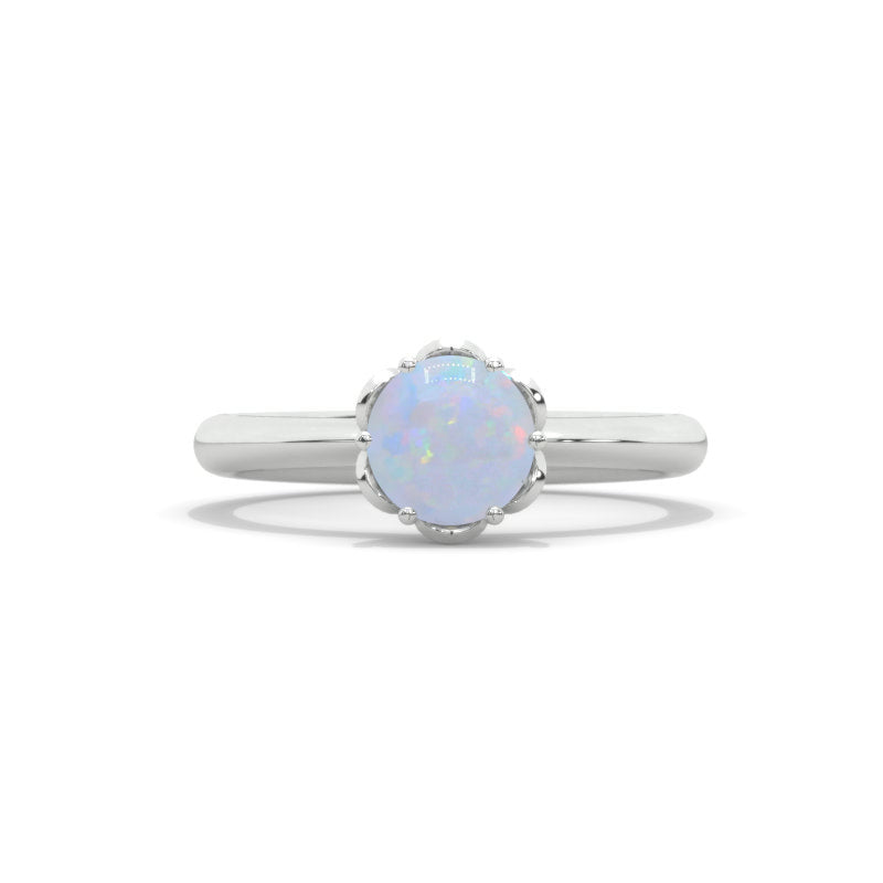 2 Carat Genuine Natural White Opal Low Set Engagement Gold Ring