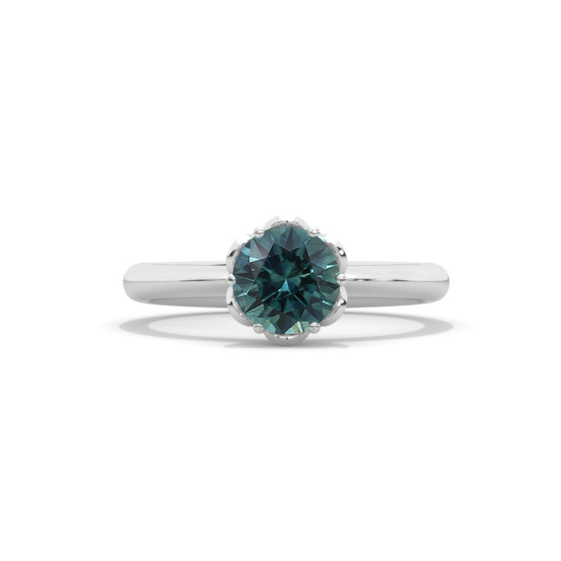 2 Carat Teal Sapphire Low Set Engagement Gold Ring
