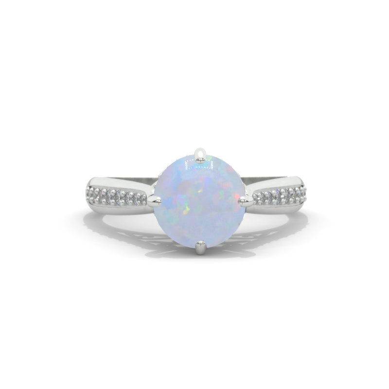 1.0 Carat Hidden Halo Genuine Natural White Opal Ring