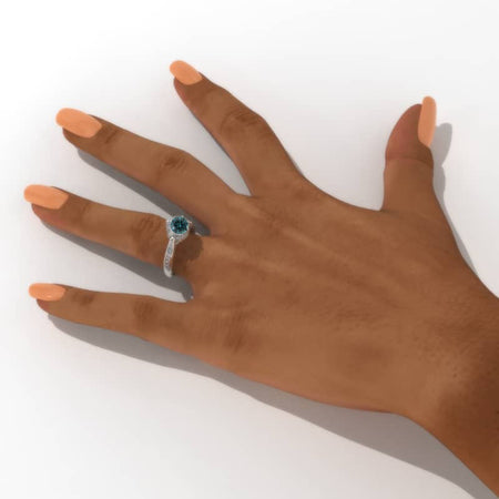 1.0 Carat Hidden Halo Teal Sapphire Ring