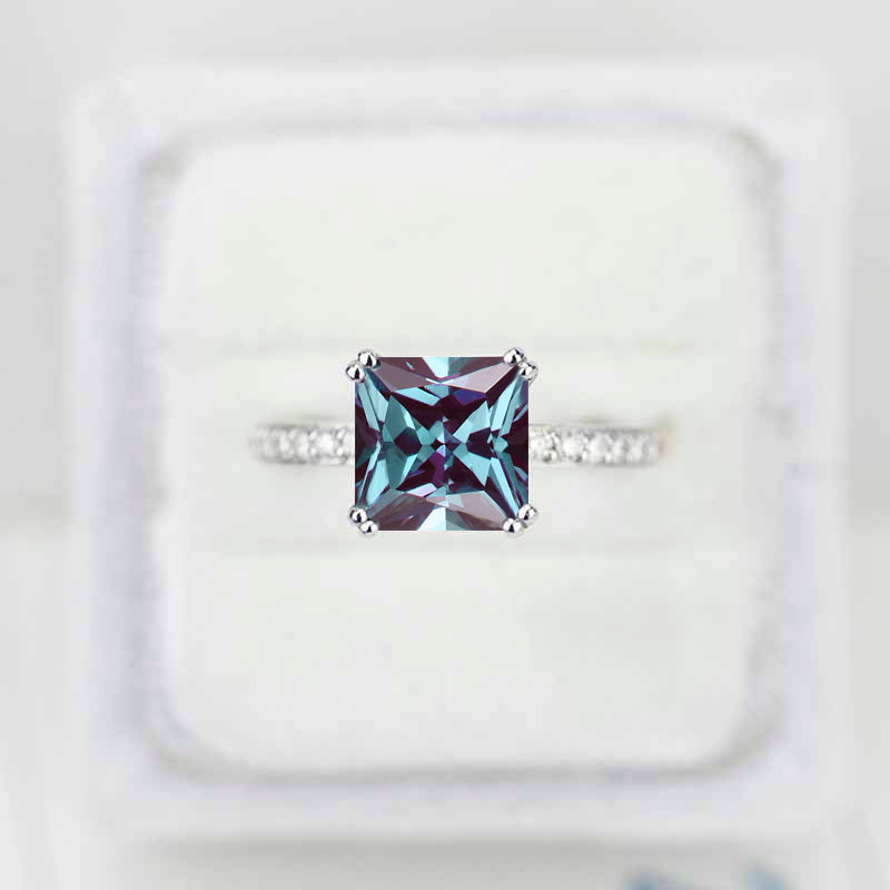 3 Carat Princess Cut Alexandrite Stone 14K White Gold Ring Giliarto