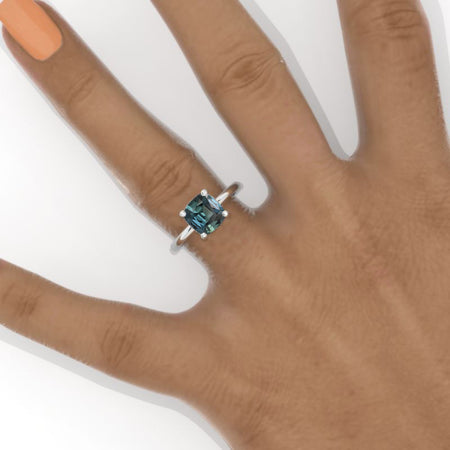 2 Carat Cushion Cut Hidden Halo Teal Sapphire White Gold Engagement  Ring