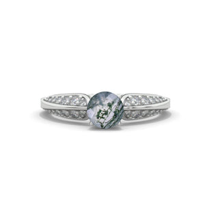 Copy of Genuine Moss Agate Engagement Ring 14K White  Gold