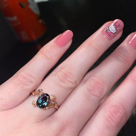 Rose Gold Alexandrite Leaf Ring, 1.5ct Oval Alexandrite Twig Ring, Rose Gold Ring Unique Curved Vintage Floral Ring