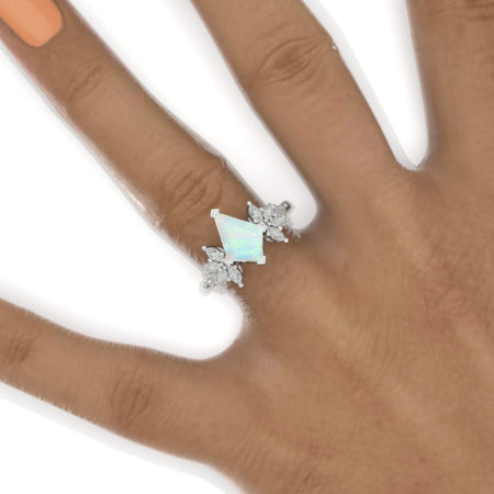 3 Carat Kite Genuine Natural White Opal Engagement Ring. 3CT Fancy Shape White Opal Ring