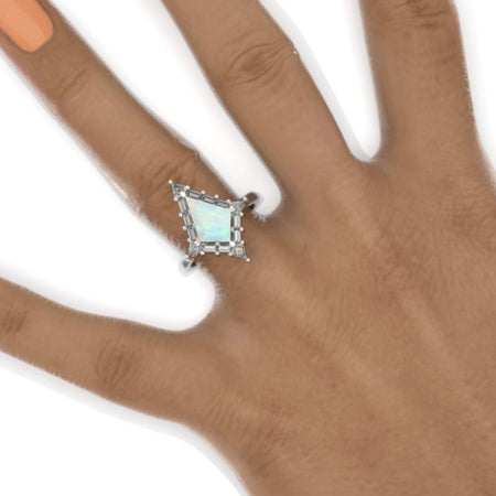 2.5 Carat Kite Genuine Natural White Opal Engagement Ring. 2.5CT Fancy Shape White Opal Ring