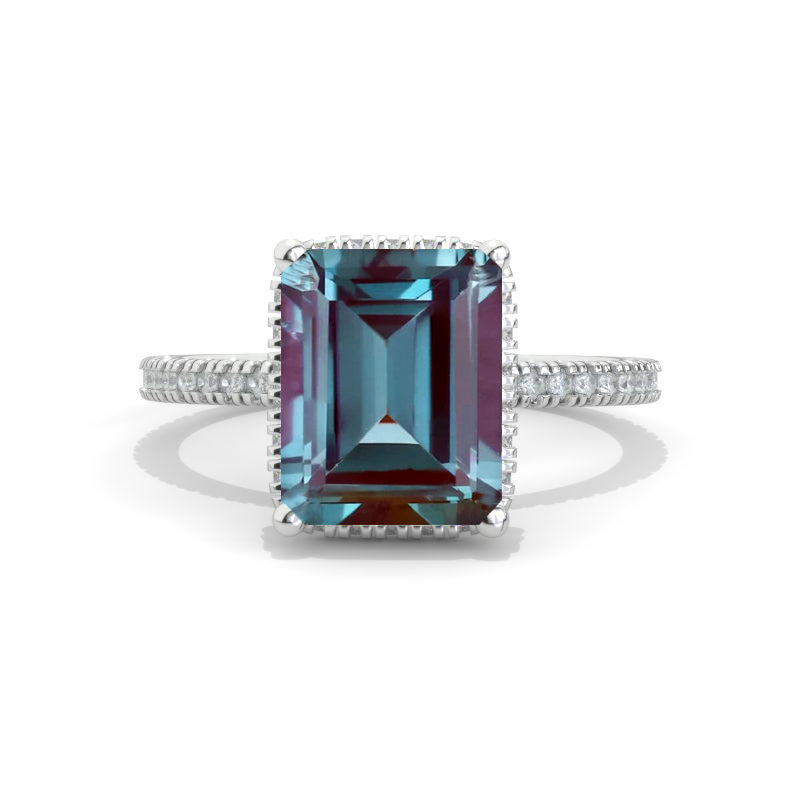 4 Carat Emerald Cut Alexandrite Double Hidden Halo Engagement Ring ...