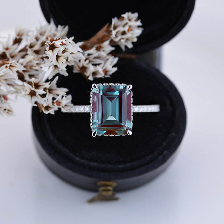 4 Carat  Radiant Cut Alexandrite Double Hidden Halo Engagement Ring