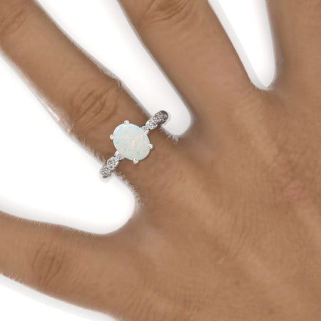 14K White Gold 2 Carat Oval Genuine Natural White Opal Twisted Shank Engagement Ring