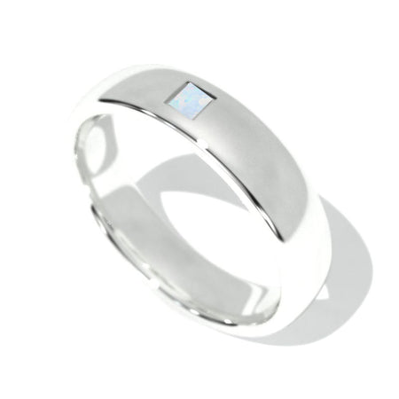 Princess Cut Genuine Natural White Opal Men's Gold Wedding Engagement Ring