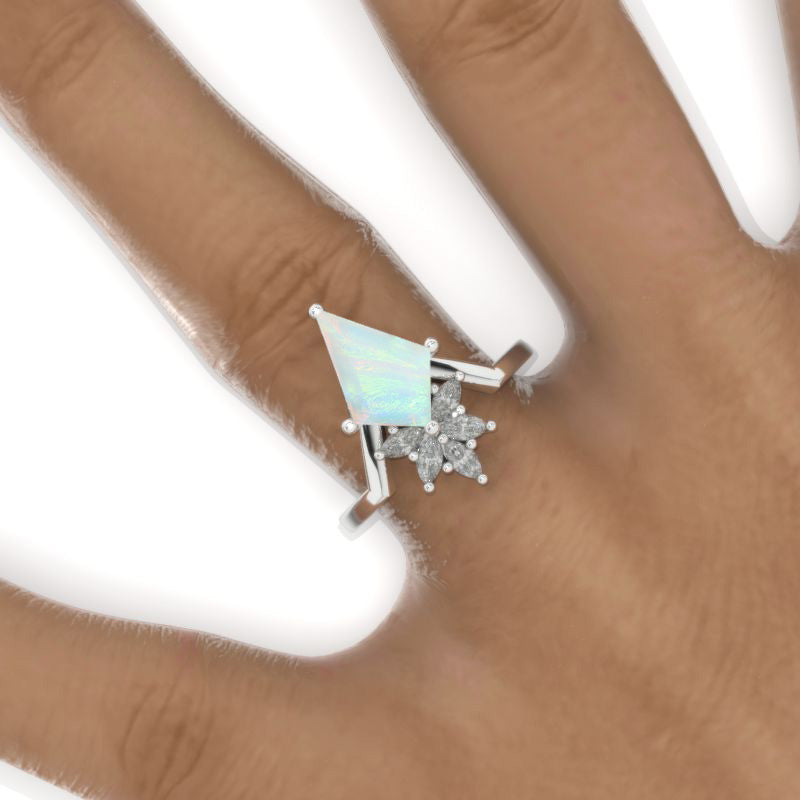 2.5 Carat Kite Genuine Natural White Opal Engagement Ring. 2.5CT Fancy Giliarto