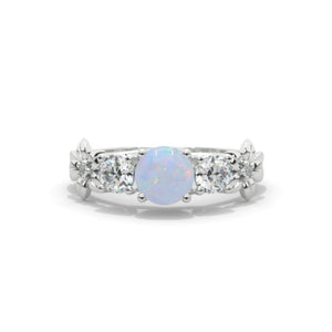 1.5 Carat Genuine Natural White Opal Three-Stone White Gold Engagement Ring