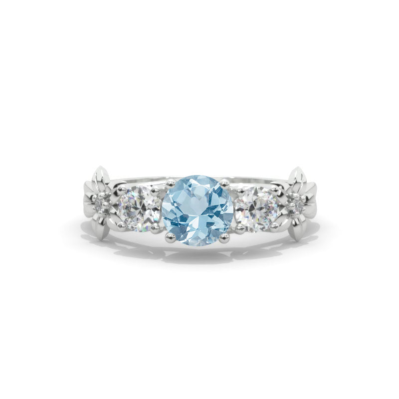 1.5 Carat Genuine Aquamarine Three-Stone White Gold Engagement Ring