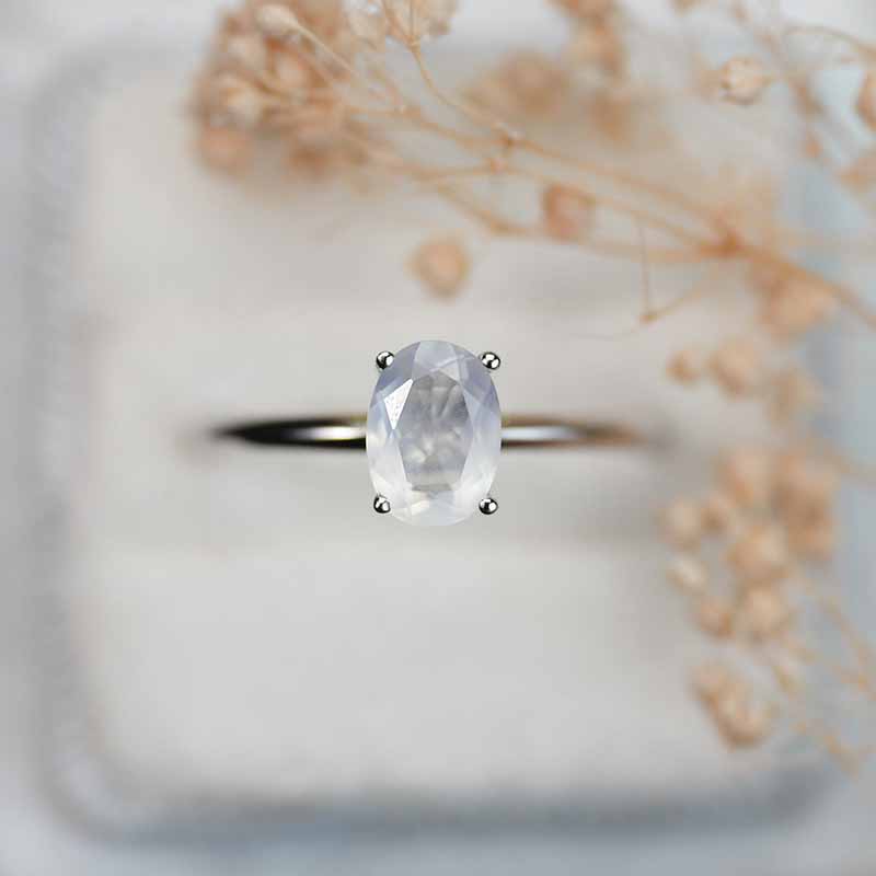 1 Carat Moonstone 14K White Gold Engagement Promissory Ring