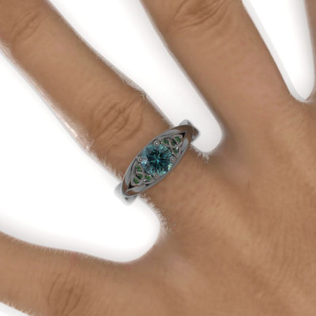 14K Black Gold Teal Sapphire Celtic Engagement Ring