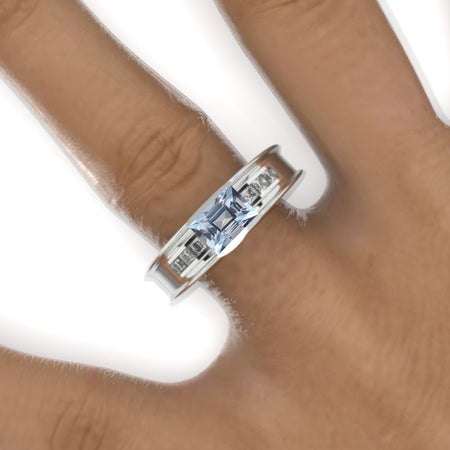 2 Carat Emerald Cut Genuine Aquamarine Men's Gold Ring.