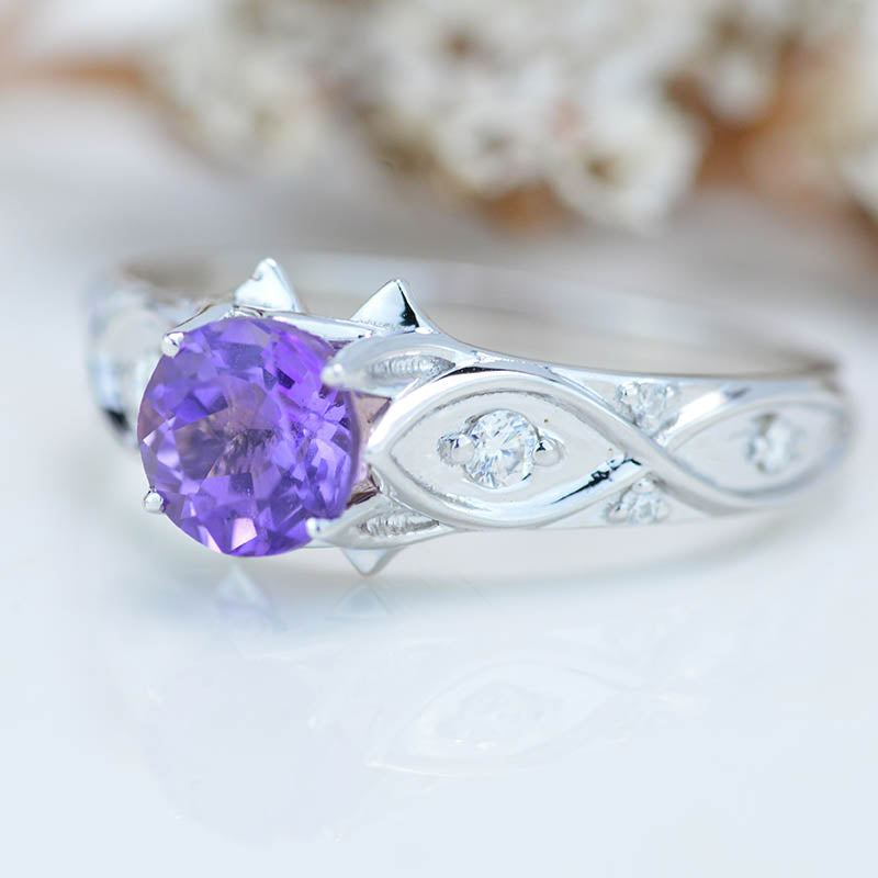 Celtic  ''Queen of the North'' Amethyst Engagement Ring 14K White Gold