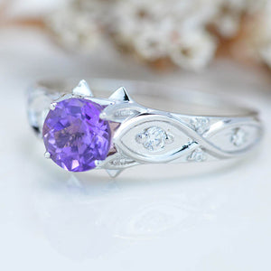 Celtic  ''Queen of the North'' Amethyst Engagement Ring 14K White Gold