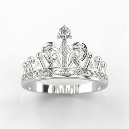 Diamond Royal Tiara Crown 14K White Gold Ring - Giliarto