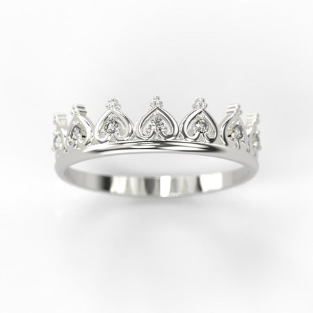 Diamond Royal Tiara Crown 14K White Gold Ring - Giliarto