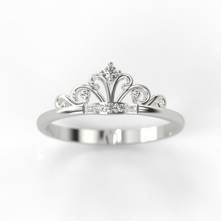 Diamond Royal Tiara Crown 14K White Gold Ring - Giliarto