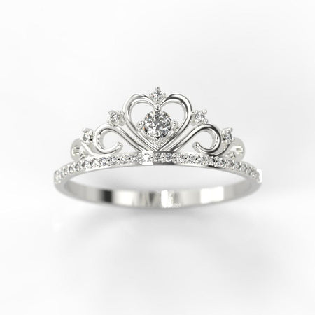 Diamond Royal Tiara Crown 14K White Gold Ring - Giliarto