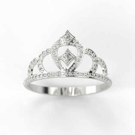 Diamond Royal Tiara Crown 14K White Gold Ring - Giliarto