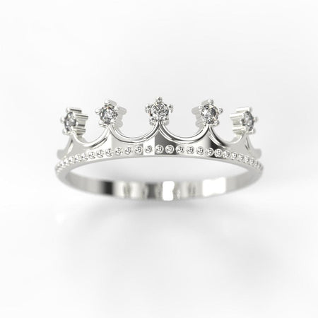 Diamond Royal Tiara Crown 14K White Gold Ring - Giliarto