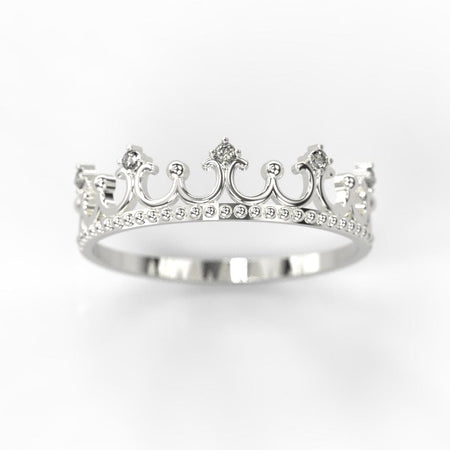 Diamond Royal Tiara Crown 14K White Gold Ring - Giliarto