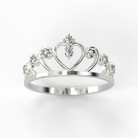 Diamond Royal Tiara Crown 14K White Gold Ring - Giliarto