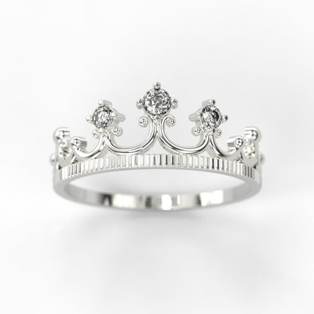 Diamond Royal Tiara Crown 14K White Gold Ring - Giliarto